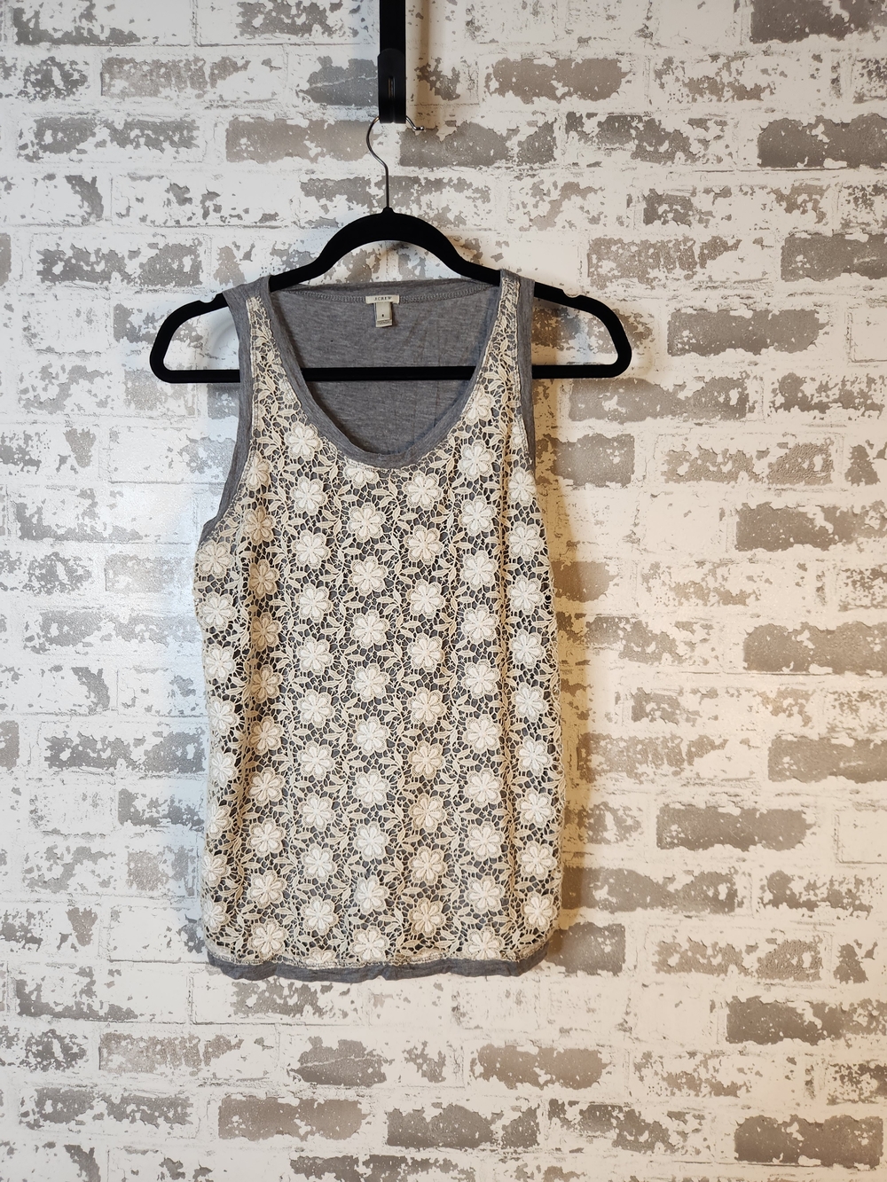 J.Crew Floral Crochet Lace Overlay Tank Top Gray Cream Size Small